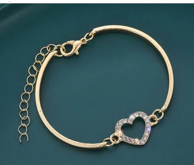 Minimalist Golden Heart Rhinestone Bracelet